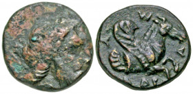 Mysia, Lampsakos. 4th-3rd centuries B.C. AE 16 (12.2 mm, 1.34 g, 5 h). Struck ca. 362 B.C. Orontas, Satrap. Laureate head of Zeus right / Λ-A-M, OPONT...