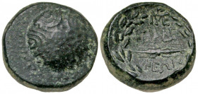 Lydia, Philadelphia. 2nd-1st centuries B.C. AE 15 (14.9 mm, 4.65 g). Macedonian shield, star at center / ΦIΛAΔEΛ/ΦEΩN, thunderbolt, legend within wrea...