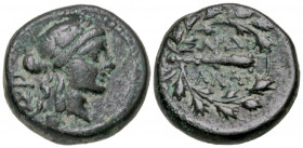 Lydia, Sardes. Ca. 133 B.C.-A.D. 14 AE 15 (14.6 mm, 3.35 g, 4 h). Laureate head of Apollo right, ΣΣP behind / ΣAPΔI-ANΩN, club within oak wreath, mono...