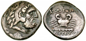 Islands off Caria, Kos. Cos. Ca. 260-230 B.C. AR drachm (16.9 mm, 3.14 g, 1 h). Xaigretos, magistrate. Head of Herakles right, wearing lion's skin / K...