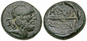 Phrygia, Abbaitis. 2nd-1st centuries B.C. AE 20 (19.6 mm, 8.32 g, 5 h). Laureate head of Zeus right / MYΣΩN-ABBAITΩN, above and below winged thunderbo...