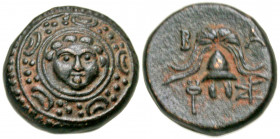 Cyprus, Salamis. Nikokreon. Ca. 331-310 B.C. AE 1/2 unit (16.5 mm, 4.84 g, 11 h). In the type of Alexander III of Macedon. Struck ca. 323-317 B.C. Fac...