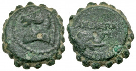 Seleukid Kingdom. Demetrios I Soter. 162-150 B.C. AE 16 serrate (16.0 mm, 3.531 g). Antioch on the Orontes mint. Head of horse left / BAΣIΛEΩΣ ΔHMHTPI...