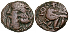 Indo-Parthian. Sanabares. Ca. A.D. 50-65. AE drachm (15.1 mm, 3.48 g, 11 h). Margiane mint. Diademed bust left / Archer seated right, holding bow, mon...