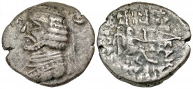 Parthian Kingdom. Orodes II. Ca. 57-38 B.C. AR drachm (18.4 mm, 3.57 g, 1 h). Eastern Imitation. Diademed head left wearing short beard, star to left,...
