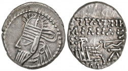 Parthian Kingdom. Osroes II. Ca. A.D. 190. AR drachm (18.9 mm, 3.76 g, 12 h). Ecbatana mint. Diademed bust left, long beard, wearing tiara with pellet...