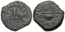 Judaea, Procurators. Pontius Pilate. 26-36 C.E. AE prutah (15.7 mm, 1.77 g, 11 h). Jerusalem mint, Prefect under Tiberius, dated year 16 = 29/30 C.E.....