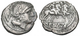 Anonymous. After 211 B.C. AR quinarius (15.4 mm, 1.87 g, 1 h). Rome mint. Helmeted head of Roma right, V behind / ROMA, the Dioscuri riding right, eac...