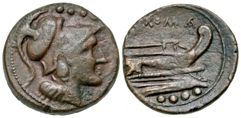 Anonymous. After 211 B.C. AE triens (21.7 mm, 6.98 g, 1 h). Uncertain mint. Helm...