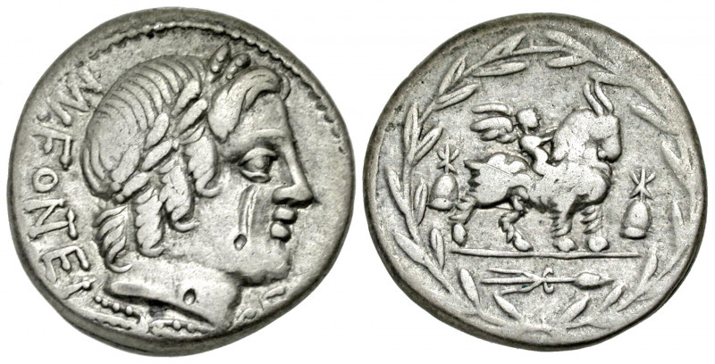 M. Fonteius. 87 B.C. AR denarius (18.2 mm, 3.83 g, 1 h). Rome mint. M· FONTEI C·...