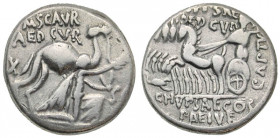 M. Aemilius Scaurus & Pub. Plautius Hypsaeus. 58 B.C. AR denarius (17.0 mm, 3.96 g, 6 h). Rome mint. M SCAVRV above, AED CVR in below, EX-SC on either...