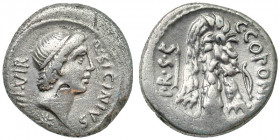 Q. Sicinius and C. Coponius. 49 B.C. AR denarius (18.4 mm, 3.61 g, 4 h). Military mint moving with Pompey, struck 49 B.C. C. Coponius, praetor. Q·SICI...