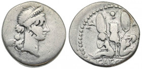 Julius Caesar. 46-45 B.C. AR denarius (18.8 mm, 3.62 g, 9 h). Military mint travelling with Caesar in Spain, struck 46-45 B.C. Diademed head of Venus ...