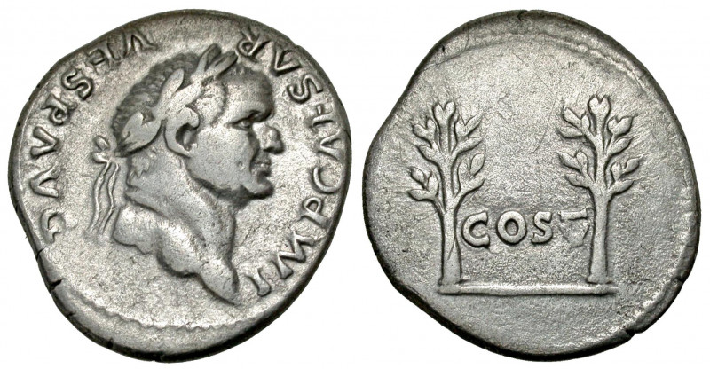 Vespasian. A.D. 69-79. AR denarius (19.8 mm, 2.71 g, 7 h). Rome mint, struck A.D...