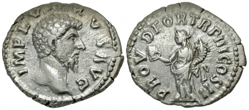 Lucius Verus. A.D. 161-169. AR denarius (19.1 mm, 2.83 g, 5 h). Rome mint , stru...