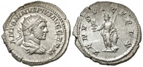 Caracalla. A.D. 198-217. AR antoninianus (24.2 mm, 5.03 g, 6 h). Rome mint, struck A.D. 215. ANTONINVS PIVS AVG GERM, bearded older, radiate, draped, ...
