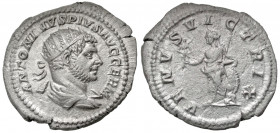 Caracalla. A.D. 198-217. AR antoninianus (24.9 mm, 3.13 g, 1 h). Rome mint, struck A.D. 215. ANTONINVS PIVS AVG GERM, bearded older, radiate, draped, ...
