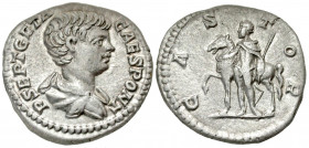 Geta. As Caesar, A.D. 198-209. AR denarius (17.8 mm, 2.50 g, 1 h). Rome mint, struck A.D. 199-204. P SEPT GETA CAES PONT, bare-headed and draped bust ...