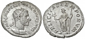 Macrinus. A.D. 217-218. AR antoninianus (22.3 mm, 4.09 g, 5 h). Rome mint, struck A.D. 217. IMP C M OPEL SEV MACRINVS AVG, radiate and cuirassed bust ...