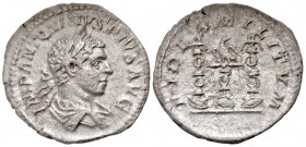 Elagabalus. A.D. 218-222. AR denarius (19.7 mm, 2.53 g, 6 h). Rome mint , struck A.D. 219-220. IMP ANTONINVS PIVS AVG, laureate and draped bust of Ela...