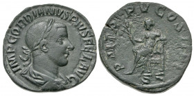 Gordian III. A.D. 238-244. AE sestertius (29.3 mm, 18.75 g, 11 h). Rome mint, struck A.D. 242-243. IMP GORDIANVS PIVS FEL AVG, laureate, draped and cu...