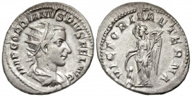 Gordian III. A.D. 238-244. AR antoninianus (23.6 mm, 4.37 g, 1 h). Rome mint, struck A.D. 243-244. IMP GORDIANVS PIVS FEL AVG, radiate, draped and cui...