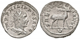 Philip I. A.D. 244-249. AR antoninianus (22.3 mm, 4.13 g, 7 h). Rome mint, struck A.D. 248. IMP PHILIPPVS AVG, radiate, draped and cuirassed bust of P...