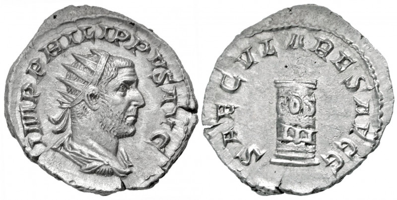 Philip I. A.D. 244-249. AR antoninianus (23.3 mm, 3.88 g, 1 h). Rome mint, struc...