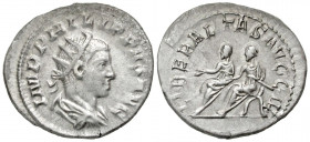 Philip II. A.D. 247-249. AR antoninianus (23.2 mm, 4.07 g, 1 h). Rome mint, struck A.D. 247. IMP PHILIPPVS AVG, radiate, draped and cuirassed bust of ...