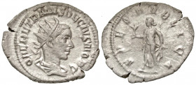 Herennius Etruscus. As Caesar, A.D. 250-251. AR antoninianus (24.8 mm, 2.99 g, 1 h). Rome mint, struck A.D. 250. Q HER ETR MES DECIVS NOB C, radiate a...