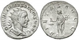 Herennius Etruscus. As Caesar, A.D. 250-251. AR antoninianus (21.4 mm, 3.35 g, 7 h). Rome mint, struck A.D. 251. Q HER ETR MES DECIVS NOB C, radiate, ...