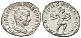 Hostilian. As Caesar, A.D. 251. AR antoninianus (21.5 mm, 3.67 g, 12 h). Rome mint, struck A.D. 251. C VALENS HOSTIL MES QVINTVS N C, radiate and drap...