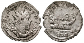Postumus. Gallic Emperor, A.D. 260-269. AR antoninianus (22.8 mm, 3.15 g, 1 h). Treveri mint, struck A.D. 261. IMP C POSTVMVS P F AVG, radiate, draped...