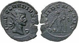 Claudius II Gothicus. A.D. 268-270. AE antoninianus (22.5 mm, 2.98 g, 11 h). Rome mint, struck A.D. 269-270. IMP CLAVDIVS AVG, radiate head of Claudiu...