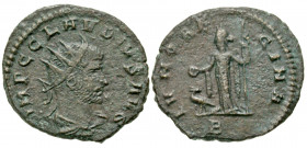 Claudius II Gothicus. A.D. 268-270. AE antoninianus (20.6 mm, 2.87 g, 11 h). Antioch mint, struck A.D. 270. IMP C CLAVDIVS AVG, radiate, draped, and c...