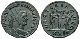 Maximianus. First reign, A.D. 286-305. AE antoninianus (22.6 mm, 3.85 g, 1 h). Siscia mint, struck A.D. 292. IMP C M A VAL MAXIMIANVS P AVG, radiate b...