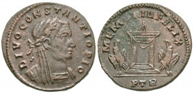 Divus Constantius I. Died A.D. 306. AE follis (25.5 mm, 6.39 g, 11 h). Trier mint, struck A.D. 307-310. DIVO CONSTANTIO PIO, veiled, laureate, and cui...