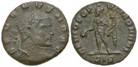 Severus II. As Caesar, A.D. 305-306. AE quarter follis (17.9 mm, 2.17 g, 5 h). Siscia mint. SEVERVS NOB C, laureate head of Severus II right / GENIO P...