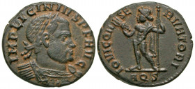 Licinius I. A.D. 308-324. AE reduced follis (20.0 mm, 3.04 g, 11 h). Aquileia mint, struck A.D. 317. IMP LICINIVS PF AVG, laureate and cuirassed bust ...
