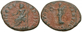 Anonymous Pagan Issues. Ca. A.D. 305-313. AE 1/12 nummus (16.9 mm, 1.18 g, 11 h). Antioch mint, struck A.D. 312. IOVI CONSERVATORI, Jupiter seated lef...
