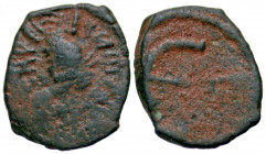Anastasius I. 491-518. AE decanummium (15.1 mm, 1.29 g, 6 h). Constantinople mint, struck 498-518. D N ANASTASIVS P P AVG, pearl-diademed, draped and ...