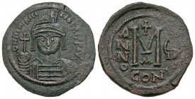 Maurice Tiberius. 582-602. AE follis (32.8 mm, 12.45 g, 7 h). Constantinople mint, dated RY 7= 588/9. D N MAVRC TIbЄR P P AVG, helmeted and cuirassed ...