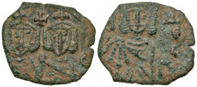 Constantine V Copronymus. 741-775. AE follis (19.0 mm, 2.03 g, 6 h). Syracuse mint, struck 751-775. ΛEΩN, Constantine V, bearded on left, and Leo IV, ...