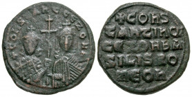 Constantine VII, with Zoe. 913-959. AE follis (26.2 mm, 7.06 g, 6 h). Constantinople mint, struck 914-919. + COnSTAnt' CЄ ZOH b, facing busts of Const...