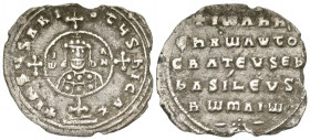 John I Tzimices. 969-976. AR miliaresion (22.2 mm, 1.78 g, 6 h). Constantinople mint. + IhSuS XRISTuS nICA *, cross potent on three steps, circular me...