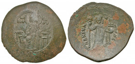 Manuel I Comnenus. 1143-1180. BI trachy (31.8 mm, 4.77 g, 7 h). Constantinople mint, struck ca. 1160-1164. The Virgin Mary, enthroned facing, nimbate ...