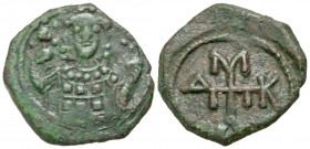 Manuel I Comnenus. 1143-1180. AE half tetarteron (17.6 mm, 2.10 g, 6 h). Uncertain Greek mint, struck ca. 1143-1152. Cruciform monogram of Manuel / Cr...