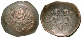 Alexius III Angelus-Comnenus. 1195-1203. BI trachy (24.7 mm, 2.60 g, 7 h). Constantinople mint, struck 1195-1197. KЄ ROHΘЄI IC-XC, bust of Christ faci...