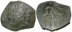 Latin Rulers of Constantinople. 1204-1261. BI trachy (26.2 mm, 2.42 g, 7 h). Constantinople mint. Christ seated facing on throne, wearing nimbus, pall...