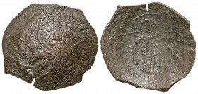 Latin Rulers of Constantinople. 1204-1261. BI trachy (22.1 mm, 1.65 g, 7 h). Constantinople mint. Christ seated facing on throne, wearing nimbus, pall...